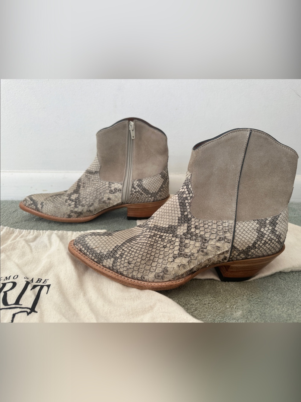 Kemo Sabe Snake Skin and Suede Ankle Booties -never worn outside! Handmade in TX